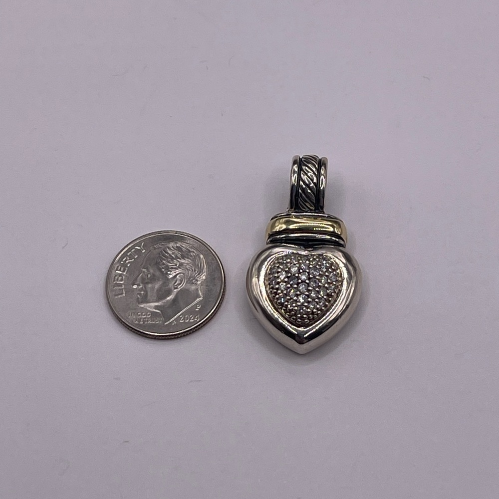 David Yurman 18k Yellow Gold Sterling Silver Heart Pendant - Picture 10 of 12